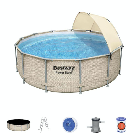 Каркасний басейн Bestway 396x107 см круглий з картриджним фільтром 11,1 м³ з навісом,драбиною та тентом (5614)