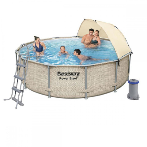Каркасний басейн Bestway 396x107 см круглий з картриджним фільтром 11,1 м³ з навісом,драбиною та тентом (5614)
