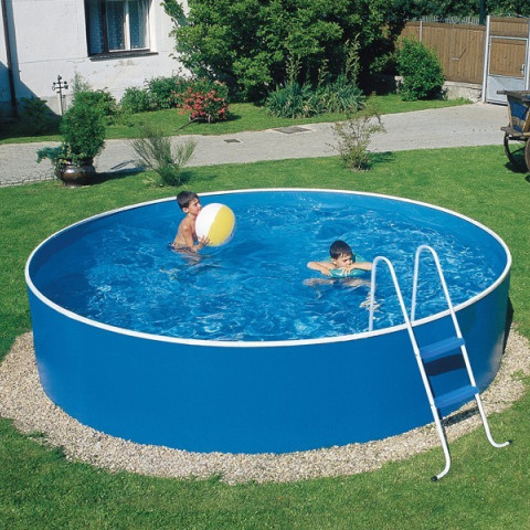 Чеський морозостійкий басейн Azuro Basic (240х90 см) круглий, 4 м³, лайнер 0.2 мм, зі скіммер-фільтром та сходами, наземний