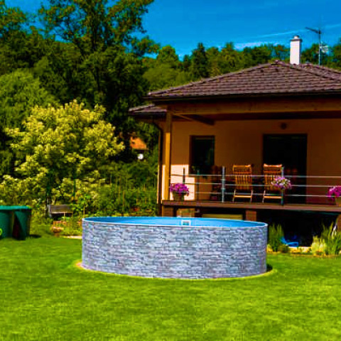 Комплект чеського морозостійкого басейну (500х120 см) Azuro Stone круглий, лайнер Lagoon 0.5 мм, 24 м³ металевий збірний