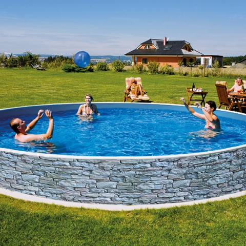 Комплект чеського морозостійкого басейну (500х120 см) Azuro Stone круглий, лайнер Lagoon 0.5 мм, 24 м³ металевий збірний