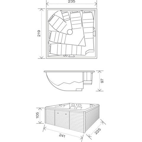 Гідромасажний СПА-басейн USSPA Columba In 219x235x97 см 6-7-місний гідромасаж та аеромасаж Чехія
