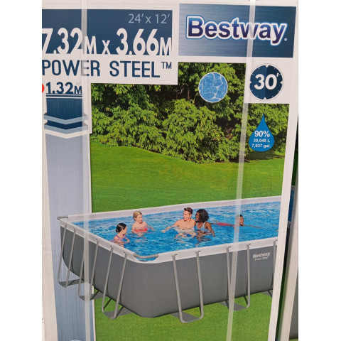 Каркасний басейн Bestway 732x366x132 см прямокутний великий з картриджним фільтром 9,5 м³ з драбиною та тентом (56474)