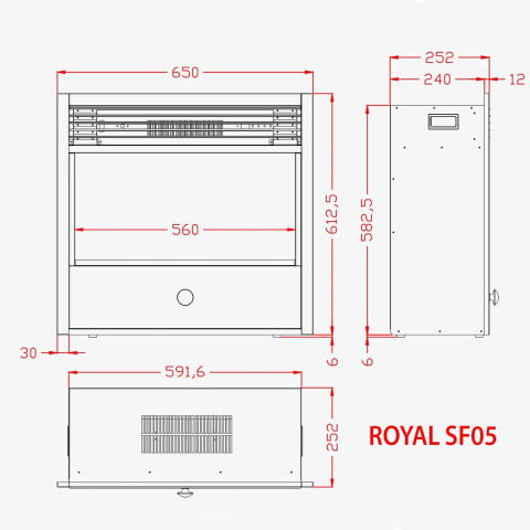 Електрокамін з обігрівом, звуком та ефектом полум'я декоративний Royal 3D Etna SF05 чорний вбудований