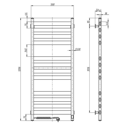 Рушникосушка електрична NAVIN Ellipse 500х1000 Digital з таймером права