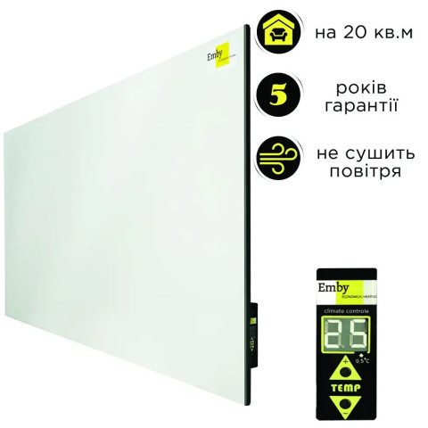 Керамічний обігрівач з терморегулятором до 20 м2 Emby CHT-1000, білий (60 х 120 см) 1000 Вт