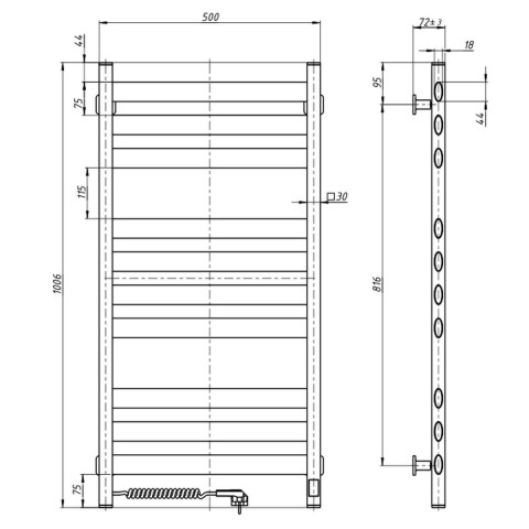 Сушарка для рушників Ellipse 500х800 Digital з таймером, права