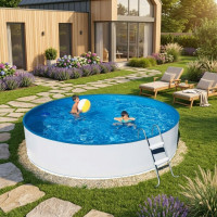 Чеський морозостійкий басейн Azuro Basic (360х90 см) круглий, 9 м³, лайнер 0.2 мм, зі скіммер-фільтром та сходами, наземний