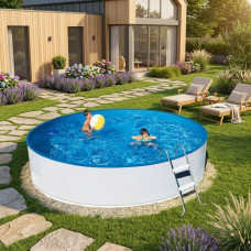 Чеський морозостійкий басейн Azuro Basic (360х90 см) круглий, 9 м³, лайнер 0.2 мм, зі скіммер-фільтром та сходами, наземний