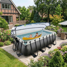 Нідерландський каркасний басейн EXIT 540x250x122 см прямокутний з пісочним фільтром з куполом та тепловим насосом чорна шкіра