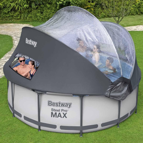 Каркасний басейн Bestway 366x100 см круглий з картриджним фільтром 9,2 м³ з куполом та сходами та складаним куполом (5619N)