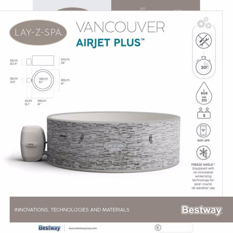 Надувний СПА-джакузі Bestway Vancouver AirJet Plus 155x60 см 2-3-місний аеромасаж