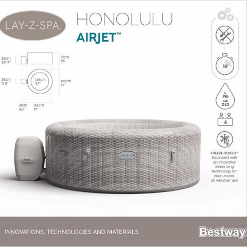 Надувний СПА-джакузі Bestway Honolulu круглий 196x71 см 4-6-місний аеромасаж