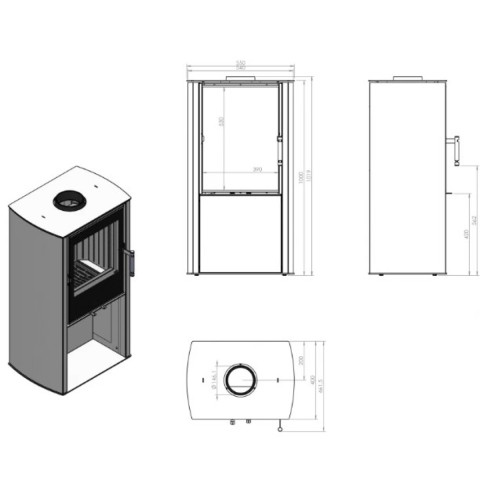 Польська піч на дровах до 65 м² стальная Hitze CANE S White 6,5 кВт 1019x550x400 мм