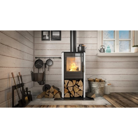 Польська піч на дровах до 65 м² стальная Hitze CANE S White 6,5 кВт 1019x550x400 мм