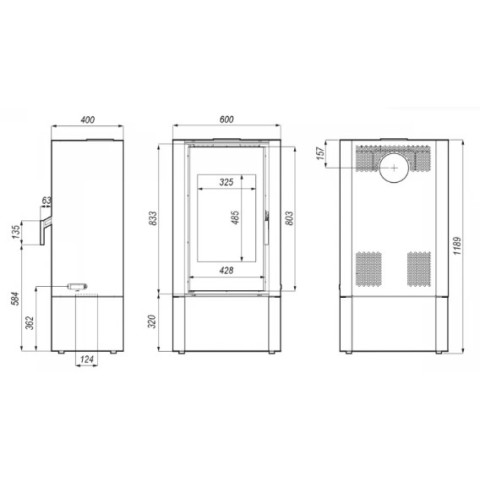 Польська піч на дровах до 90 м² сталева Defro Home SOLUM LOG чорна (1189х600х400 мм)