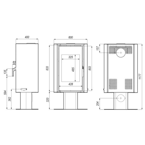 Польська піч на дровах до 90 м² сталева Defro Home SOLUM TOP 9 кВт чорна (117.7 х 60 х 40 см)
