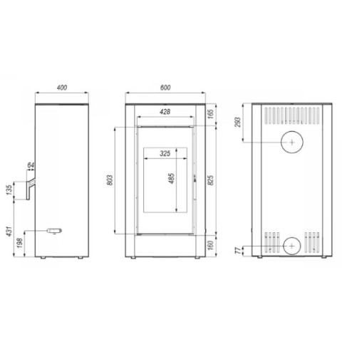 Польська піч на дровах до 90 м² сталева Defro Home SOLUM чорна 9 кВт (1150х600х400 мм)