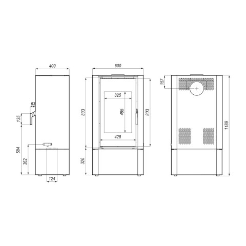 Польська піч на дровах до 90 м² сталева Defro Home SOLUM LOG коричнева 9 кВт (1189х600х400 мм)