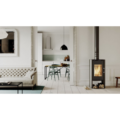 Польська піч на дровах до 90 м² сталева Defro Home SOLUM LOG коричнева 9 кВт (1189х600х400 мм)