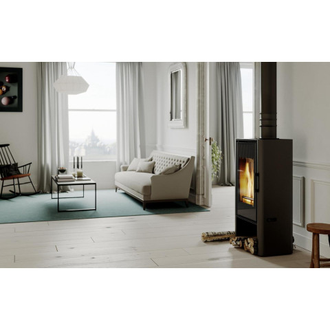 Польська піч на дровах до 90 м² сталева Defro Home SOLUM LOG коричнева 9 кВт (1189х600х400 мм)