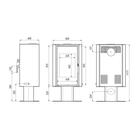 Польська піч на дровах до 90 м² сталева Defro Home SOLUM TOP Червоний 9 кВт 1177х600х400 мм