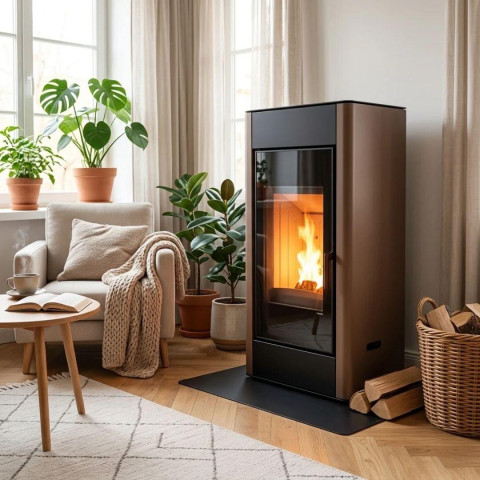 Польська піч на дровах до 90 м² сталева Defro Home SOLUM Коричневий 9 кВт 1150х600х400 мм