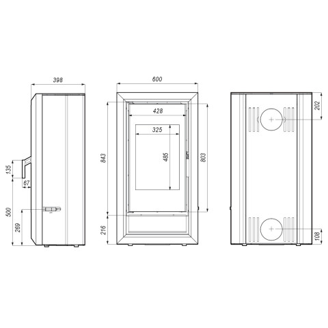 Польська піч на дровах до 90 м² сталева Defro Home IGNIS коричневий 9 кВт (1139х600х398 мм)