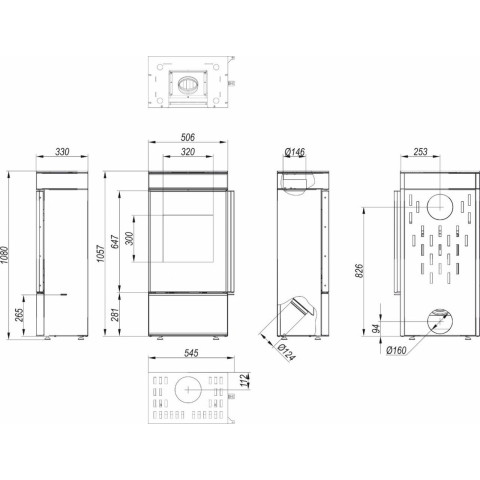 Польська піч на дровах до 60 м² сталева Defro Home CUBE MINI 6 кВт 1080х506х330 мм