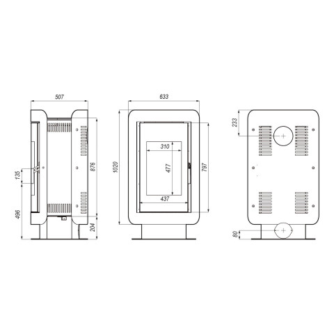 Польська піч на дровах до 90 м² сталева Defro Home OVAL 9 кВт 1153х633х507 мм