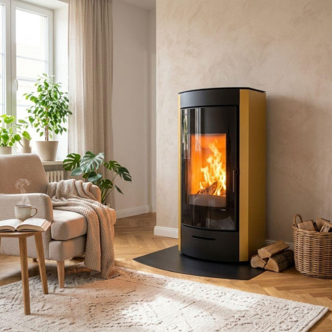 Польська піч на дровах до 90 м² сталева Defro Home ORTI Золотий 9 кВт 1120х560х421 мм