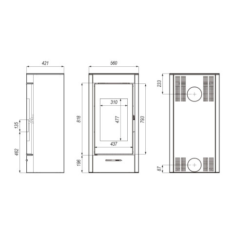 Польська піч на дровах до 90 м² сталева Defro Home ORTI Червоний 9 кВт 1120х560х421 мм