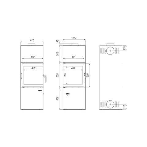 Польська піч на дровах до 90 м² сталева Defro Home QUADROOM Золотий 9 кВт 1400х472х472 мм
