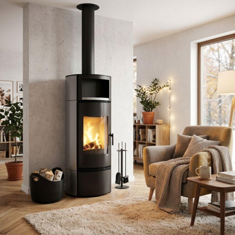 Польська піч на дровах до 90 м² сталева Defro Home ORBIS EXTENTO H Сірий 9 кВт 1497х576х505 мм
