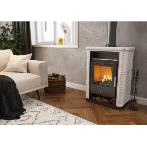 Польська кахельна піч на дровах до 60 м² сталева Nordflam ARTA White 6 кВт 650х397х846 мм
