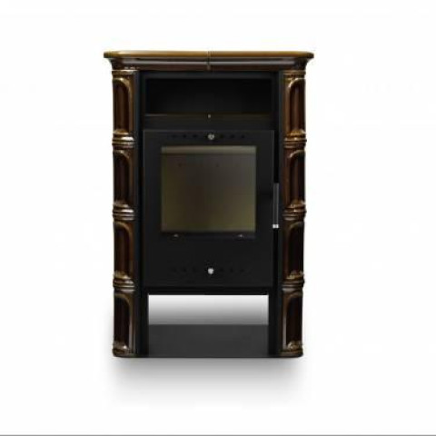 Польська кахельна піч на дровах до 60 м² сталева Nordflam CORIA Brown 6 кВт 653х400х956 мм