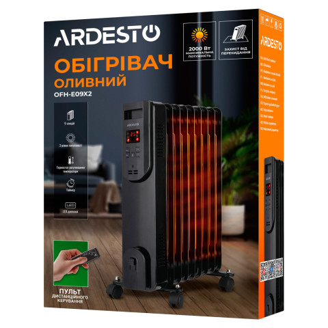 Масляний радіатор Ardesto OFH-E09X2 (2000 Вт), з пультом