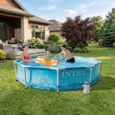 Каркасний басейн Intex 305x76 см круглий для дітей з картриджним фільтром 4,5 м³ морський принт (28208)