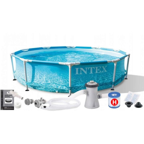 Каркасний басейн Intex 305x76 см круглий для дітей з картриджним фільтром 4,5 м³ морський принт (28208)