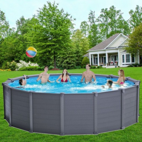 Каркасний басейн Intex 478x124 см круглий з пісочним фільтром 16,8 м³ зі сходами, тентом та підстилкою сайдинг (26384)