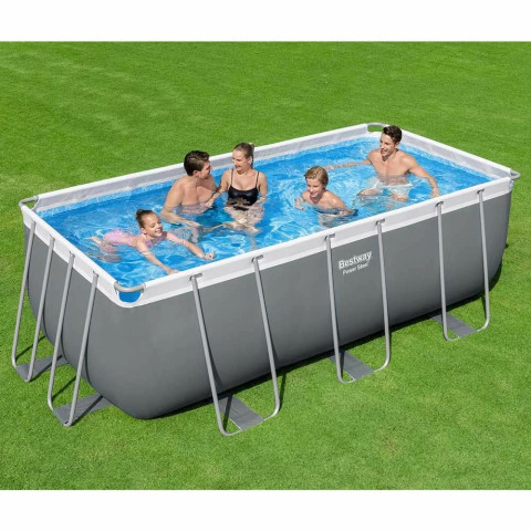 Каркасний басейн Bestway 412x201x122 см прямокутний з пісочним фільтром 8,1 м³ зі сходами та дозатором хлору (56457)