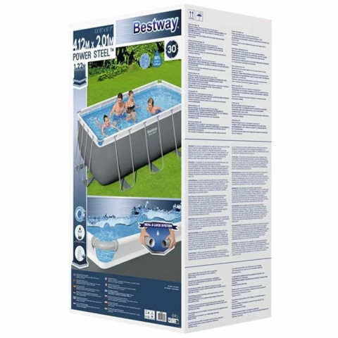 Каркасний басейн Bestway 412x201x122 см прямокутний з пісочним фільтром 8,1 м³ зі сходами та дозатором хлору (56457)