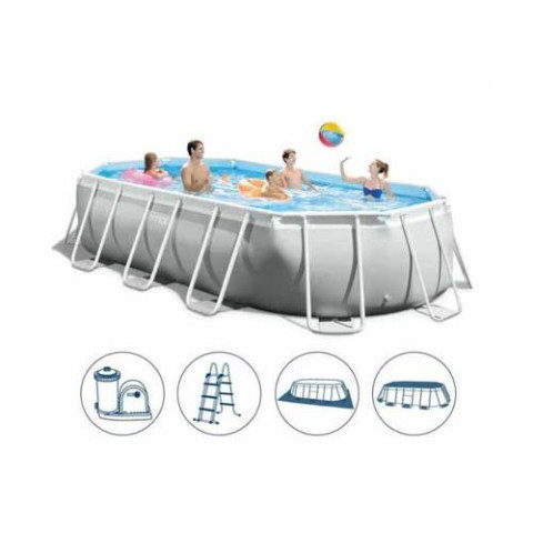 Каркасний басейн Intex 122x503x274 см овальний з картриджним фільтром 13,4 м³ з драбиною та тентом (26796)