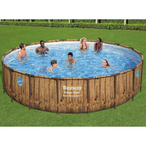 Каркасний басейн Bestway 549x122 см круглий з картриджним фільтром 23,1 м³ з драбиною та тентом ротанг (56977)