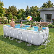 Каркасний басейн Intex 400x200x100 см прямокутний з картриджним фільтром 6,8 м³ зі сходами Chevron (26780)