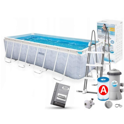 Каркасний басейн Intex 400x200x100 см прямокутний з картриджним фільтром 6,8 м³ зі сходами Chevron (26780)