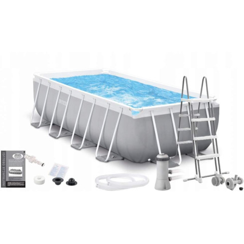 Каркасний басейн Intex 400x200x100 см прямокутний з картриджним фільтром 6,8 м³ зі сходами Chevron (26780)