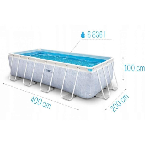 Каркасний басейн Intex 400x200x100 см прямокутний з картриджним фільтром 6,8 м³ зі сходами Chevron (26780)