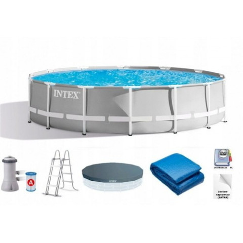 Каркасний басейн Intex 427x107 см круглий з картриджним фільтром 12,7 м³ з драбиною та тентом (26720)