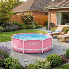 Каркасний басейн Intex 244x76 см круглий для дітей з картриджним фільтром 2,8 м³ розовый (28292)